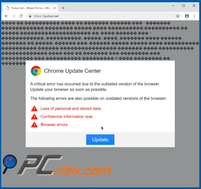 Chrome Update Center scam gif