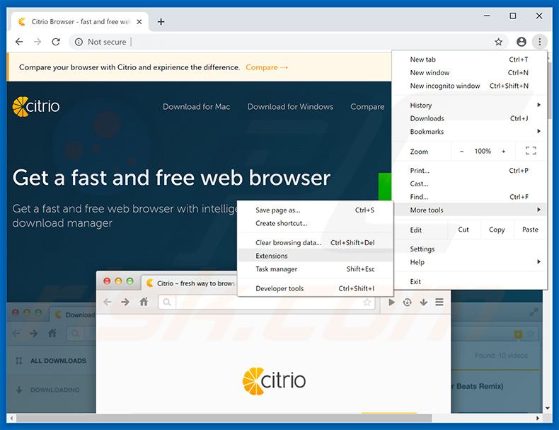 Removing Citrio Browser  ads from Google Chrome step 1