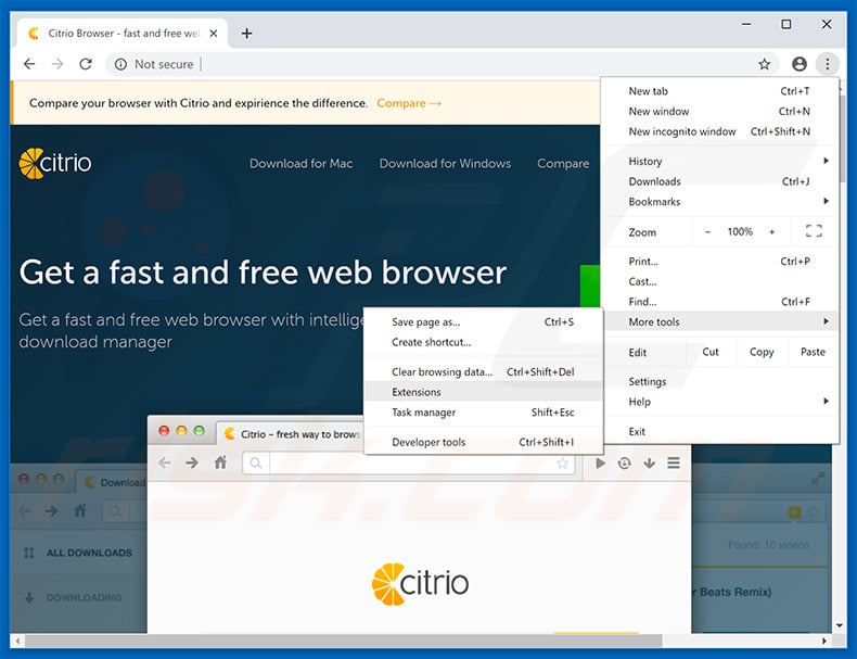 Removing Citrio Browser  ads from Google Chrome step 1