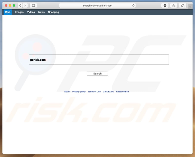 search.convertallfiles.com browser hijacker on a Mac computer