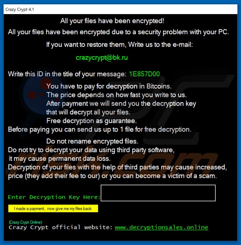 crazy crypt 4.1 ransomware pop-up
