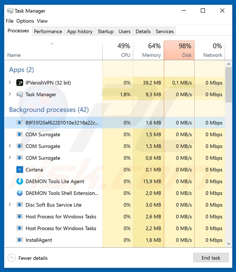 crypt0r malicious process in task manager