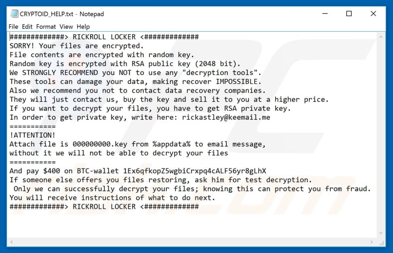 CryptoID ransomware ransom note (CRYPTOID_HELP.tx)