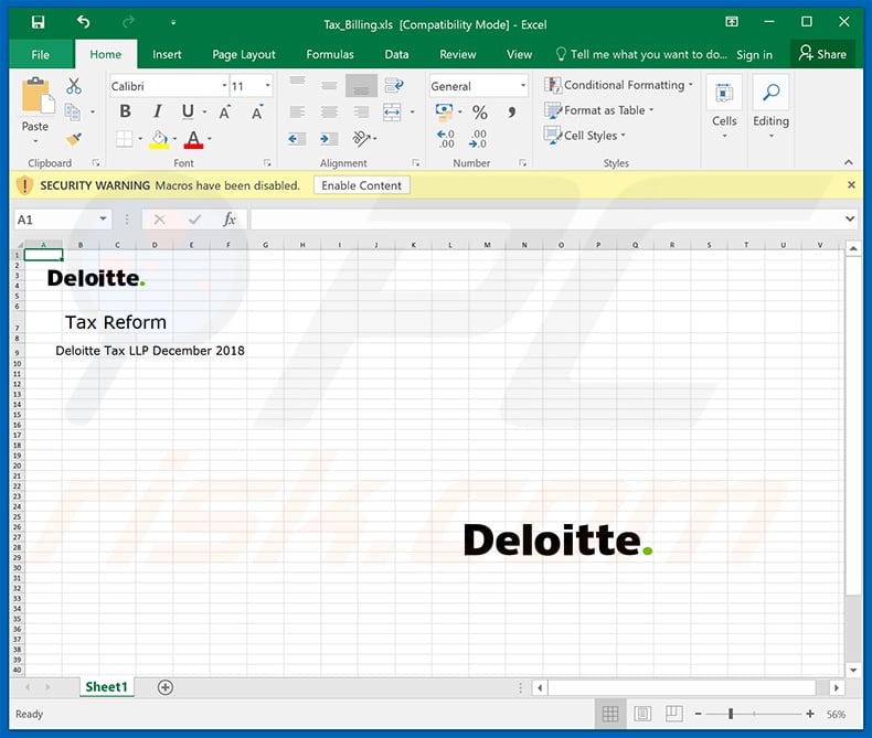 Deloitte email spam campaign malicious excel attachment distributing TrickBot