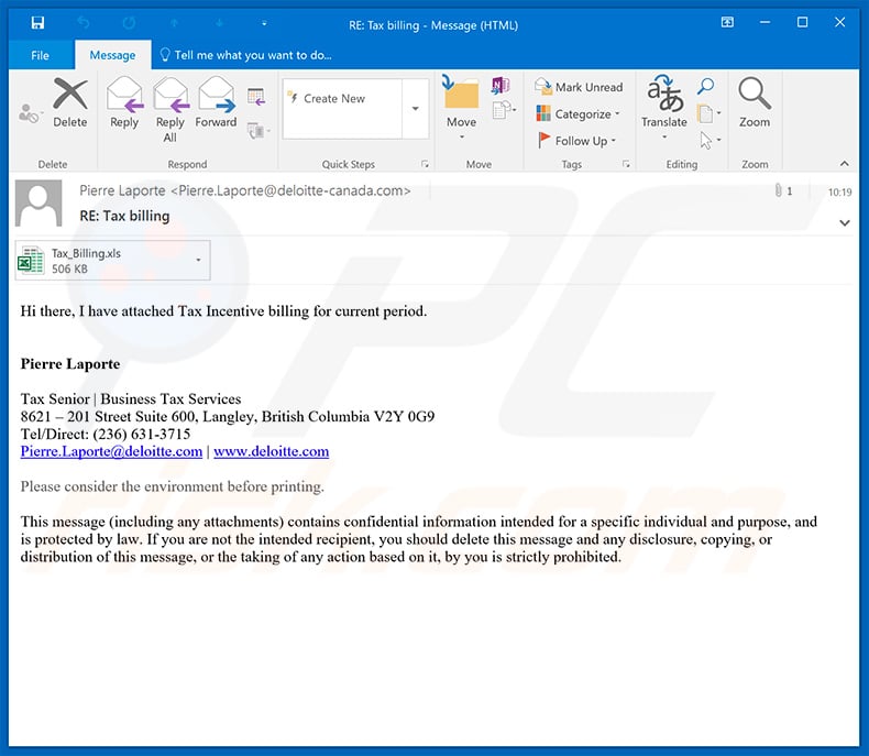Second variant of Deloitte email virus spam campaign email