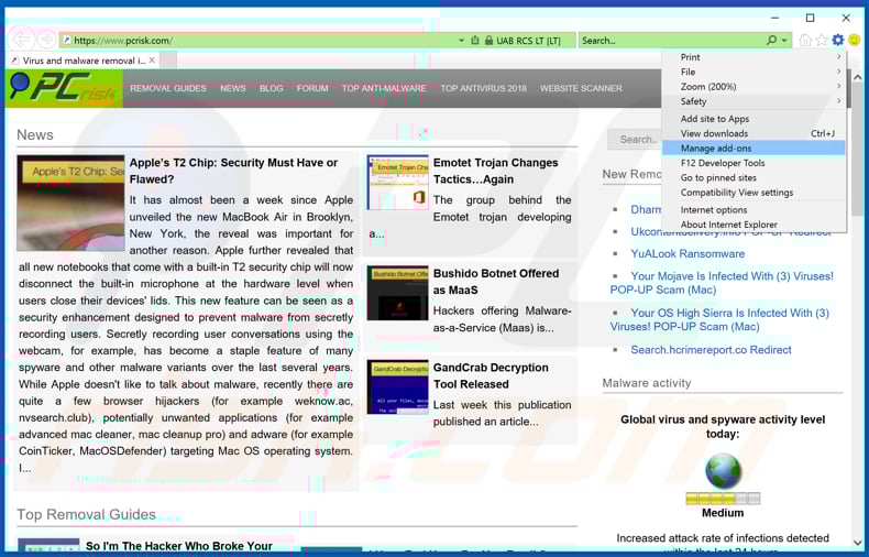 Removing fastpushnotification.com ads from Internet Explorer step 1