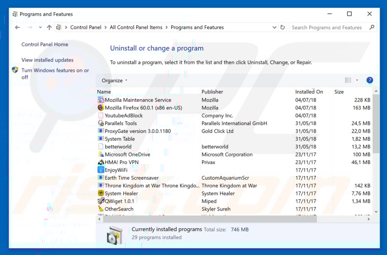 fastpushnotification.com adware uninstall via Control Panel