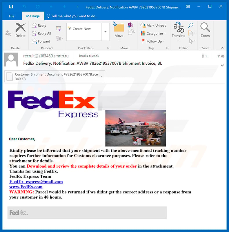 FedEx Shipment email distributing LokiBot (sample 2)