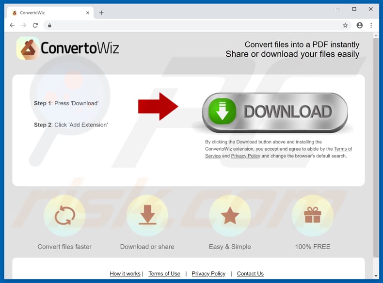 Website used to promote ConvertoWiz browser hijacker