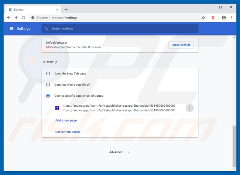 Removing feed.easy-pdf.com from Google Chrome homepage