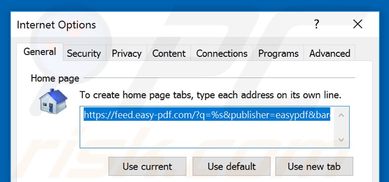 Removing feed.easy-pdf.com from Internet Explorer homepage