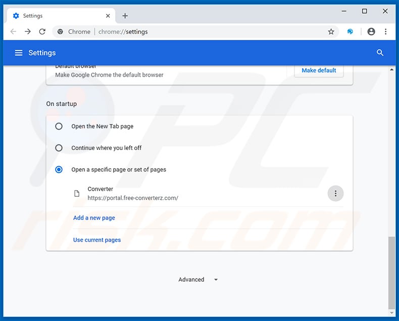Removing free-converterz.com from Google Chrome homepage
