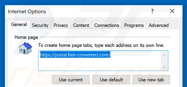 Removing free-converterz.com from Internet Explorer homepage