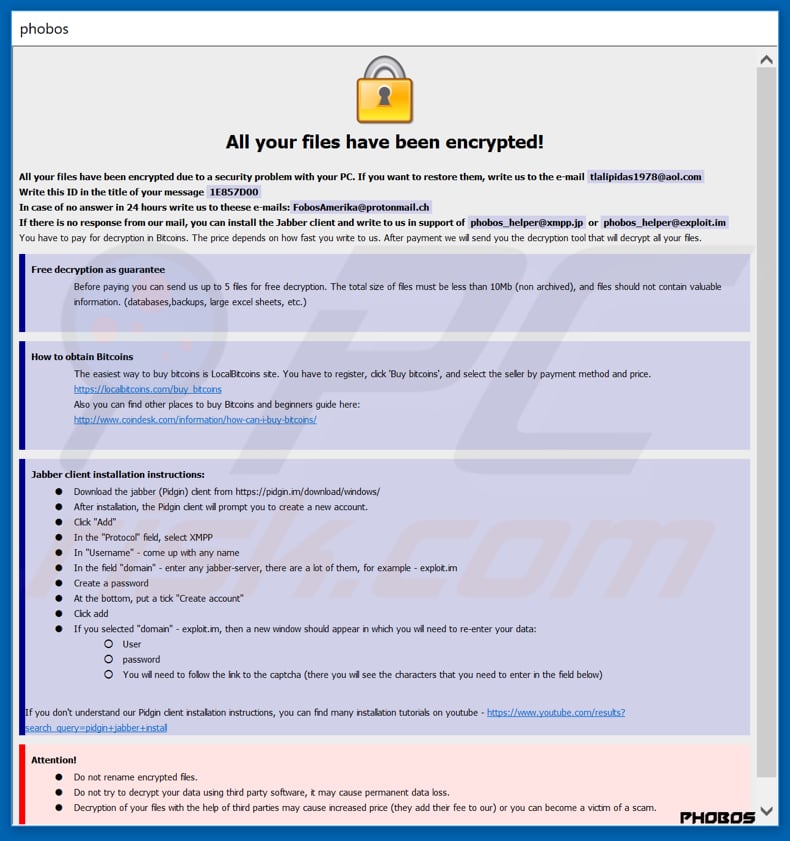 Frendi ransomware ransom note (pop-up)