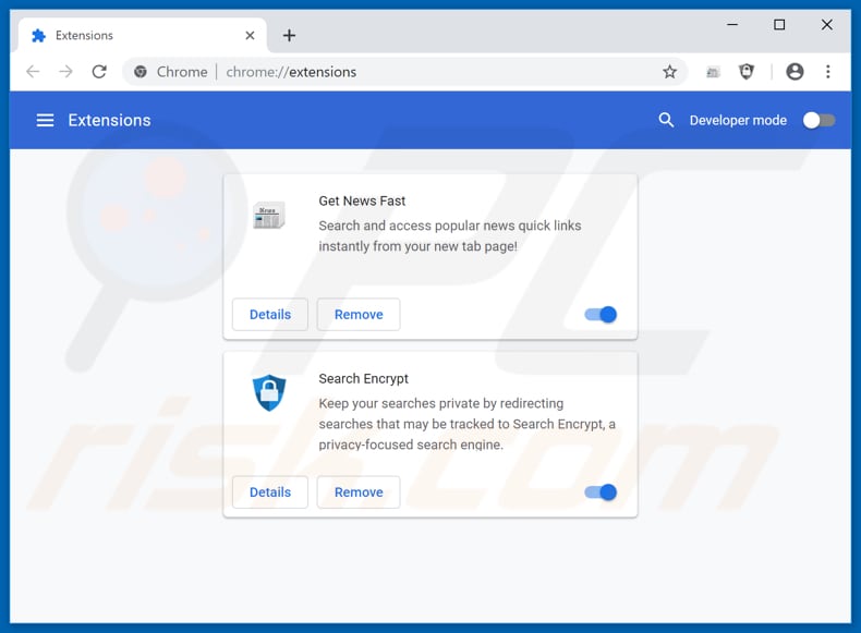 Removing search.hgetnewsfast.com related Google Chrome extensions
