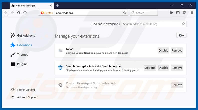 Removing search.hgetnewsfast.com related Mozilla Firefox extensions