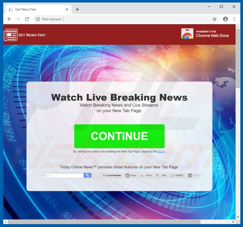 Website used to promote Get News Fast browser hijacker