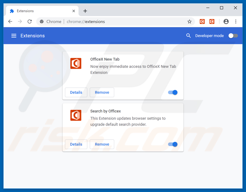 Removing getofficex.org related Google Chrome extensions
