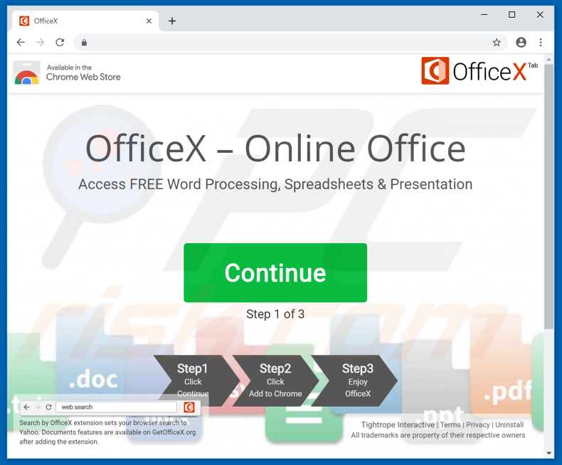 Website used to promote OfficeX browser hijacker