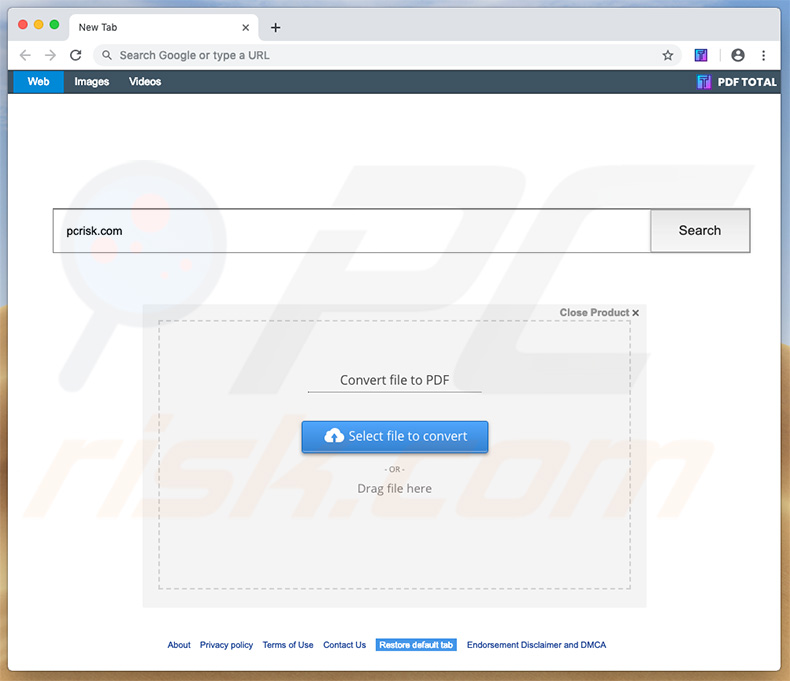 search.getpdftotal.com browser hijacker on a Mac computer