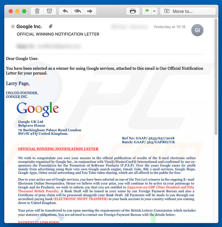 Google winner spam campaign