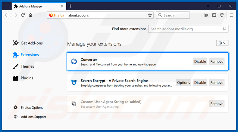 Removing search.hconverterpro.com related Mozilla Firefox extensions