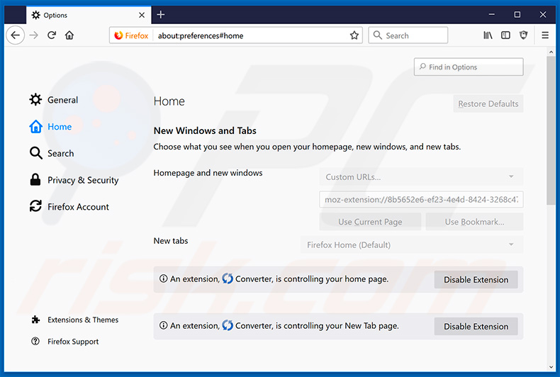Removing search.hconverterpro.com from Mozilla Firefox homepage