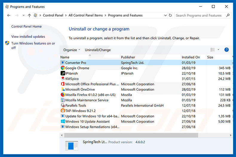 search.hconverterpro.com browser hijacker uninstall via Control Panel