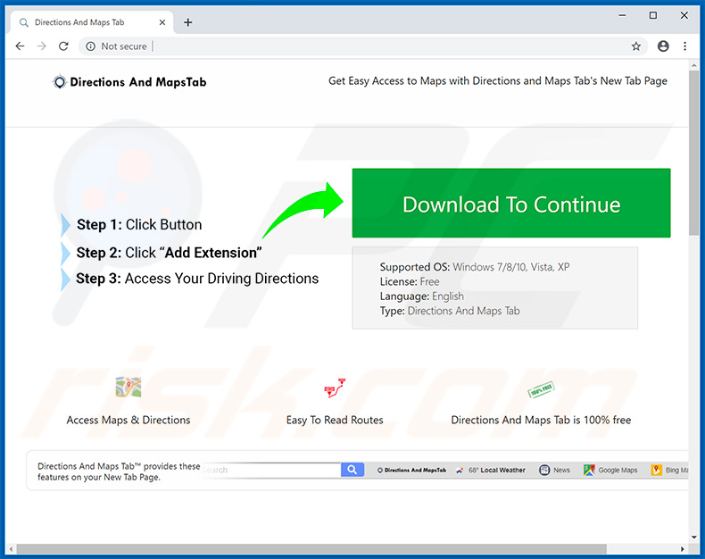 Website used to promote Directions And MapsTab browser hijacker