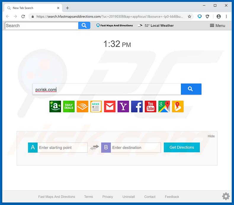 search.hfastmapsanddirections.com browser hijacker
