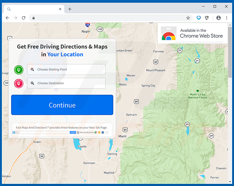 Website used to promote Fast Maps And Directions browser hijacker