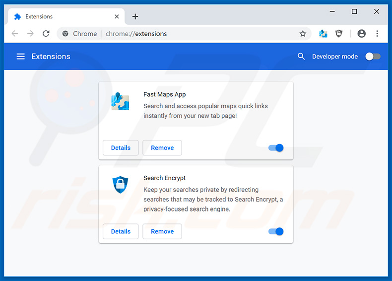 Removing search.hfastmapsapp.com related Google Chrome extensions