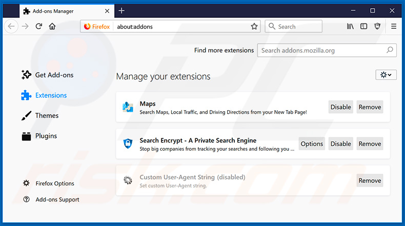 Removing search.hfastmapsapp.com related Mozilla Firefox extensions