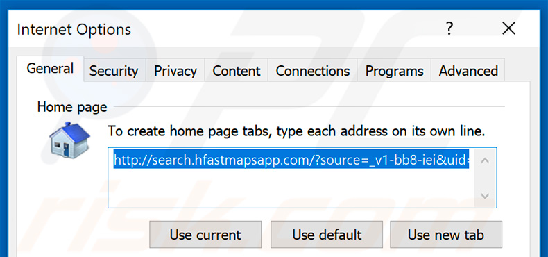 Removing search.hfastmapsapp.com from Internet Explorer homepage