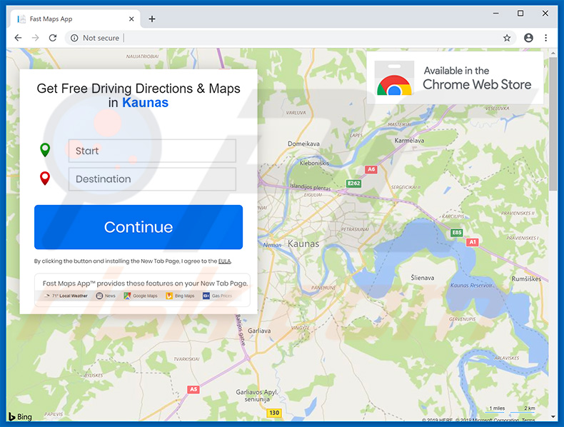 Website used to promote Fast Maps App browser hijacker