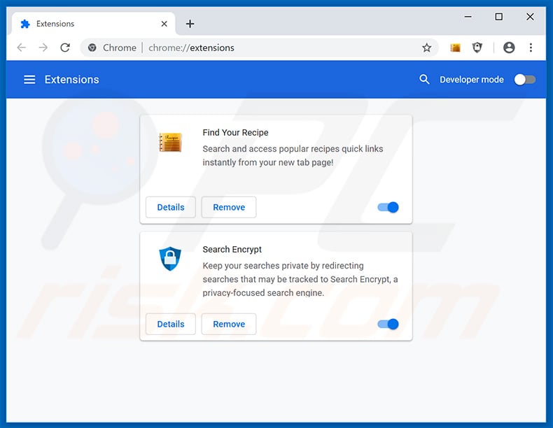 Removing search.hfindyourrecipe.com related Google Chrome extensions