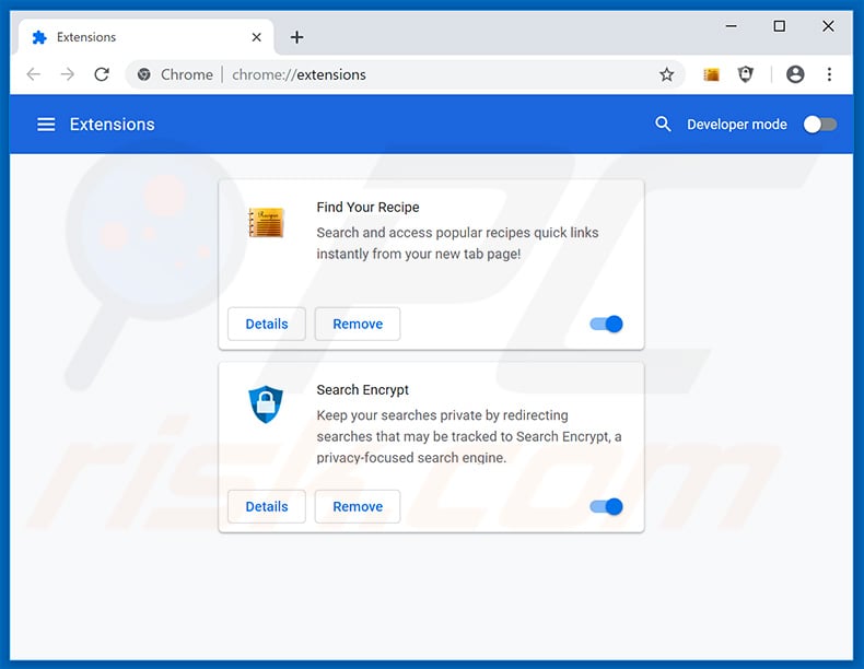 Removing search.hfindyourrecipe.com related Google Chrome extensions