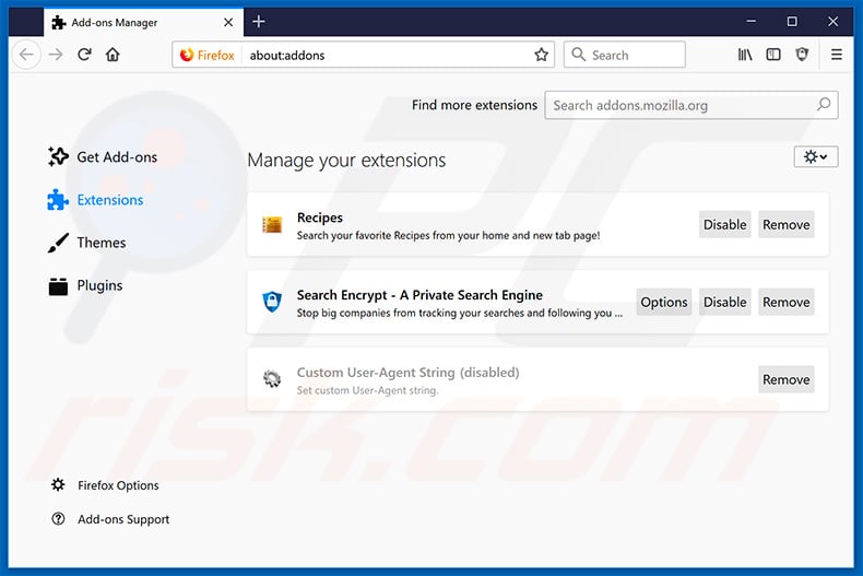 Removing search.hfindyourrecipe.com related Mozilla Firefox extensions