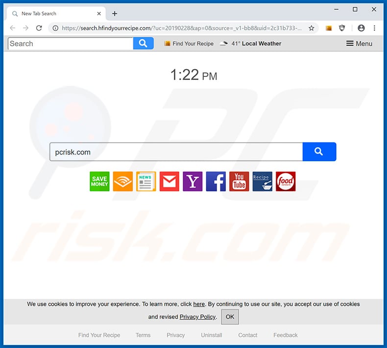 search.hfindyourrecipe.com browser hijacker