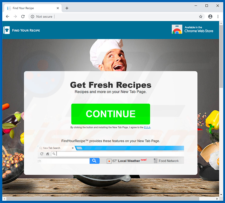 Website used to promote Find Your Recipe browser hijacker