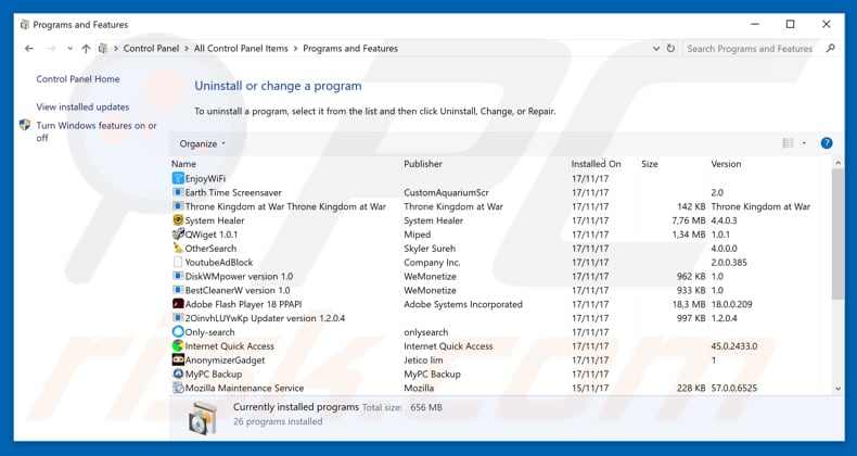 search.hhighdefinitionradioplayer.com browser hijacker uninstall via Control Panel