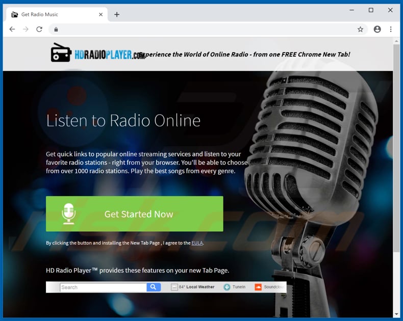 Website used to promote High Definition Radio Player browser hijacker