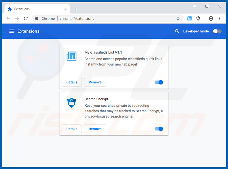 Removing search.hmyclassifiedslist.net related Google Chrome extensions