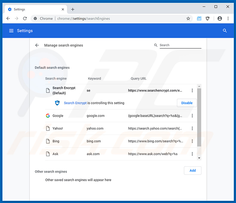 Removing search.hmyclassifiedslist.net from Google Chrome default search engine