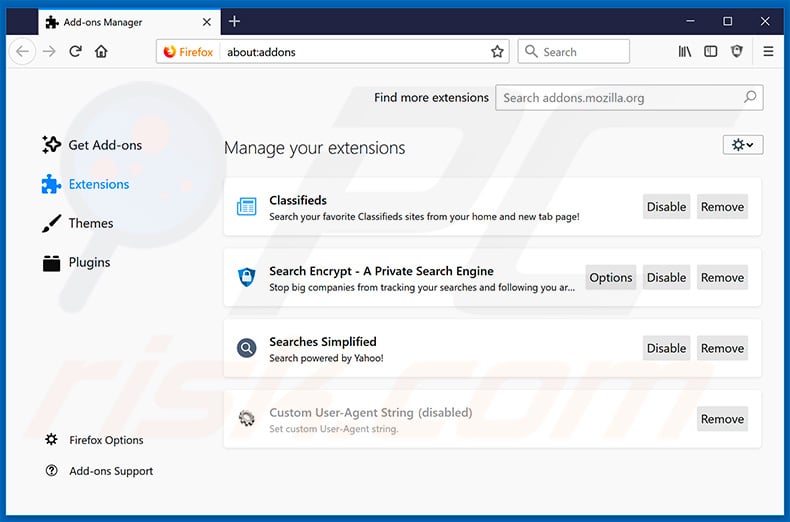 Removing search.hmyclassifiedslist.net related Mozilla Firefox extensions