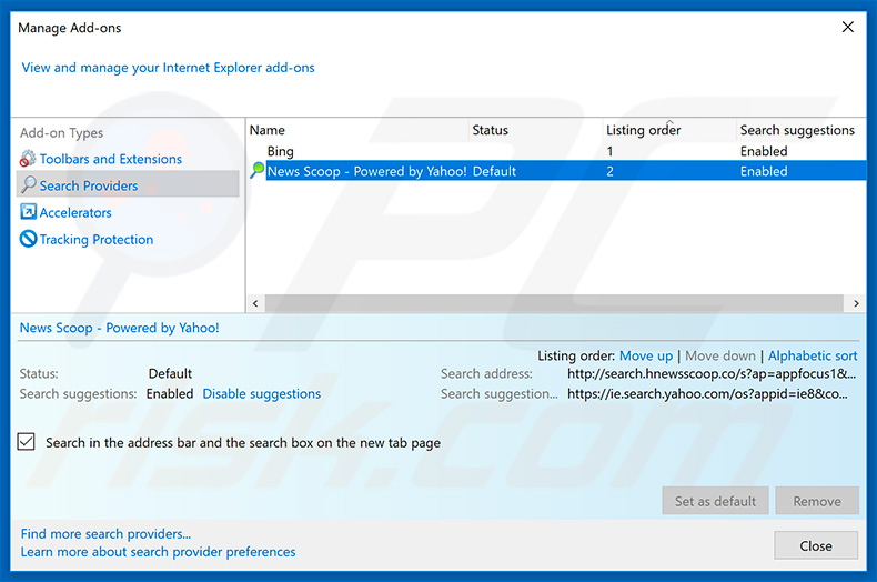 Removing search.hmyclassifiedslist.net from Internet Explorer default search engine