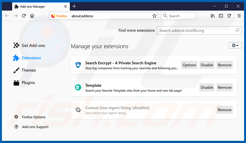 Removing search.hmyeasytemplates.com related Mozilla Firefox extensions