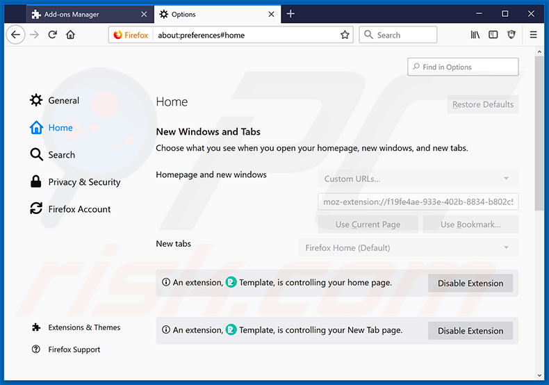 Removing search.hmyeasytemplates.com from Mozilla Firefox homepage