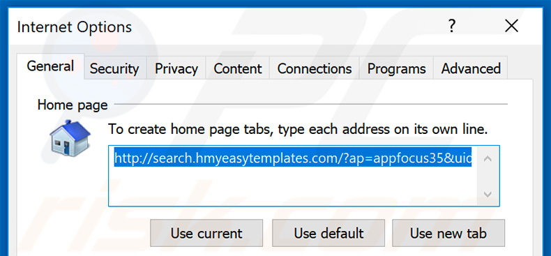 Removing search.hmyeasytemplates.com from Internet Explorer homepage