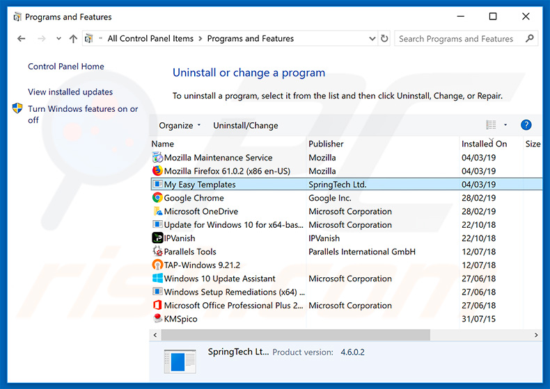search.hmyeasytemplates.com browser hijacker uninstall via Control Panel